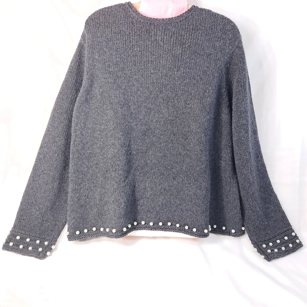 Nine West Women's Faux Pearls Embossed Charcoal Sweater/Cardigan Size 3X - Picture 4 of 15